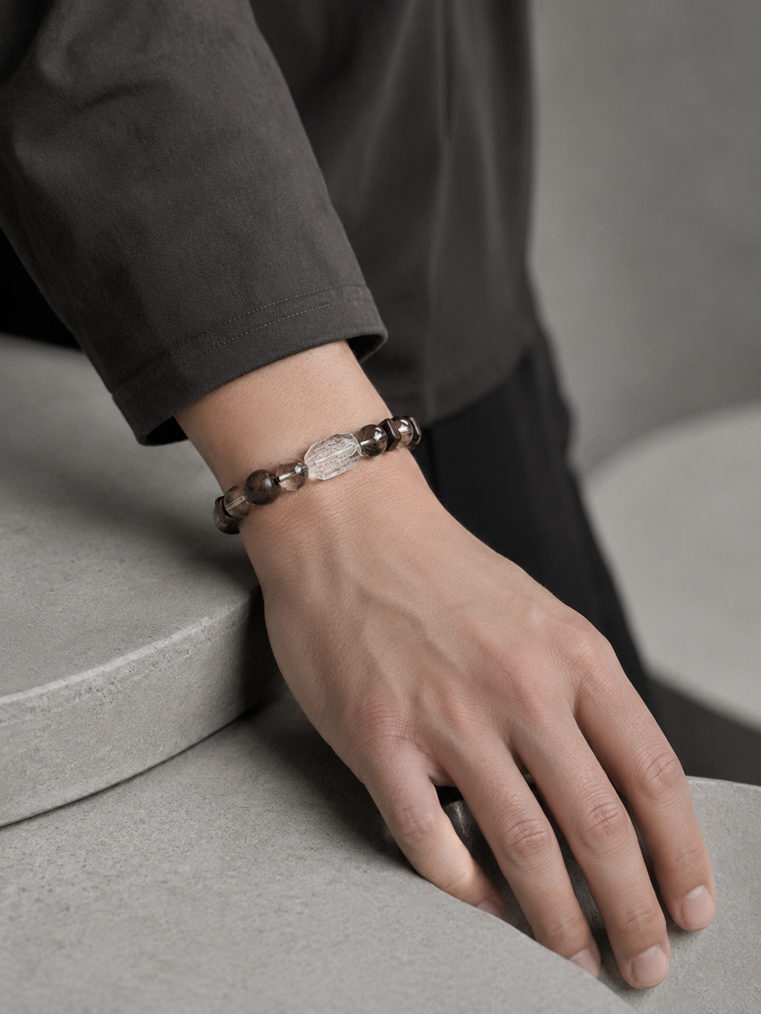 Anchor Focus Bracelet | Smoky Quartz & Clear Quartz