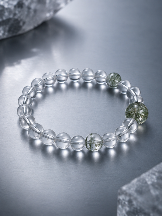 Clarity Focus Bracelet | Clear Quartz & Green Rutilated Quartz