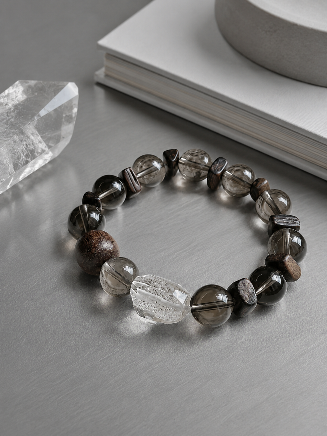 Anchor Focus Bracelet | Smoky Quartz & Clear Quartz