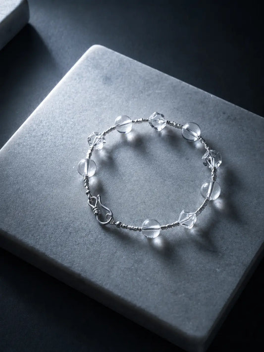 Trace Clear Quartz and sterling silver bracelet - front view