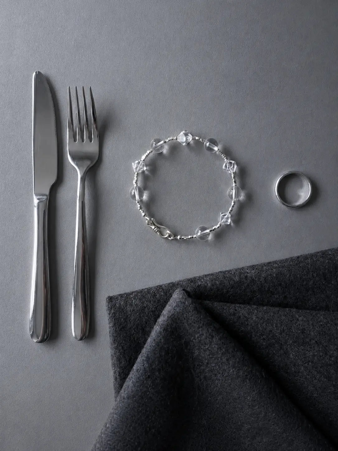 Clear quartz VOID bracelet flat lay